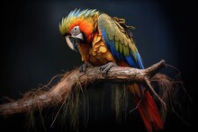 Parrot Preening Feathers While Perched On A Branch