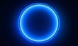 3d render, abstract simple blue background with glowing ring illuminated with the neon light. Geometric shape, blank round frame, Generative AI