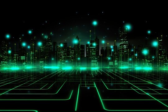 Background technology Gravitational field model, glowing lines green neon lines futuristic style.