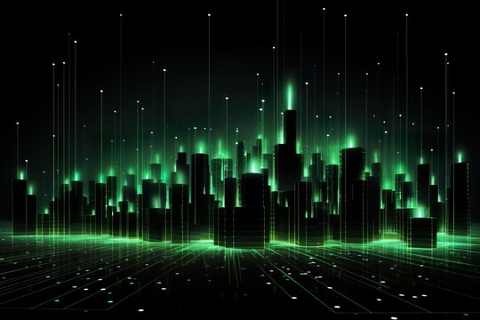 Background technology Gravitational field model, glowing lines green neon lines futuristic style.