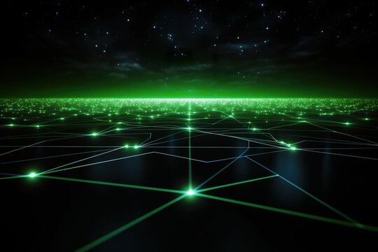 Background technology Gravitational field model, glowing lines green neon lines futuristic style.
