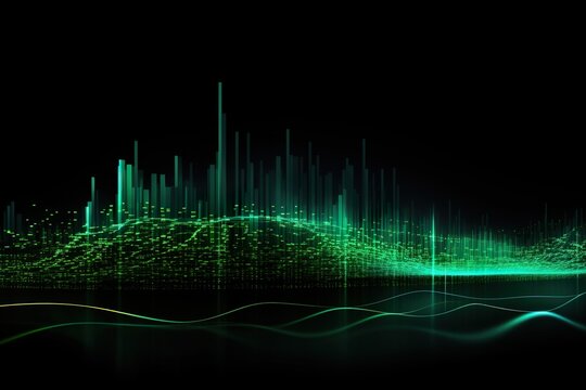 Background technology Gravitational field model, glowing lines green neon lines futuristic style.