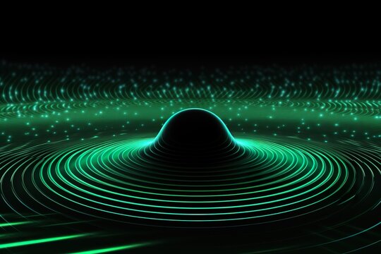 Background technology Gravitational field model, glowing lines green neon lines futuristic style.
