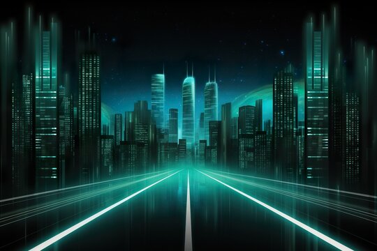 Background technology Gravitational field model, glowing lines green neon lines futuristic style.