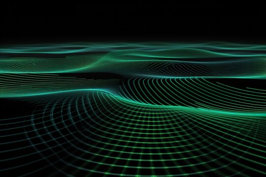 Background technology Gravitational field model, glowing lines green neon lines futuristic style.
