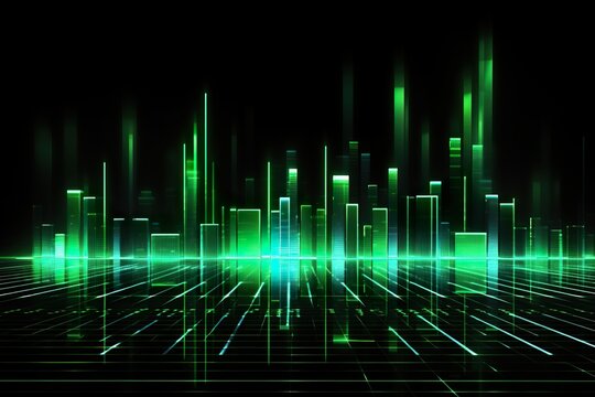 Background technology Gravitational field model, glowing lines green neon lines futuristic style.