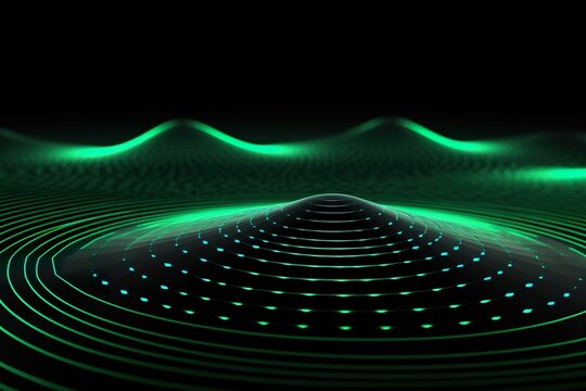 Background technology Gravitational field model, glowing lines green neon lines futuristic style.