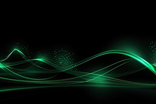 Background technology Gravitational field model, glowing lines green neon lines futuristic style.