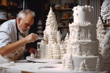 experienced pastry chef makes nice big cake