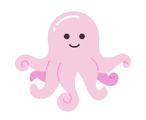 Canvas Print - Adorable octopus baby with curled tentacles semi flat color vector character. Underwater ocean creature. Editable full body personage on white. Simple cartoon spot illustration for web graphic design