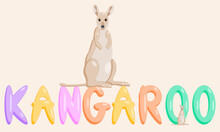 Educational Kangaroo Cartoon Character With The Name Of The Animal. Isolated Vector Illustration.