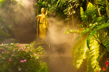 Mystical Golden Buddha Statue Near Wat Saket, Bangkok, Thailand