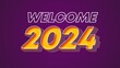 © Hasriani - 3d Typography Welcome 2024 orange isolated on dark purple background. Design banner posters, stickers, cards 2024. Suitable as printed images on diary covers, t shirts, mugs, etc.