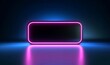 3d render, abstract black background with blank neon frame, pink blue glowing shape. Minimalist futuristic wallpaper, Generative AI