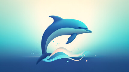 Wall Mural - Creative illustration with a dolphin on a blue background, generative AI.