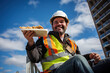 A construction worker eats his sandwich during a break.