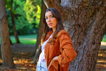 Wall Mural - woman in the park in bulgaria varna, model shooting, autumn 