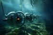 Underwater tidal wave turbines harness energy from the sea bed. Generative AI