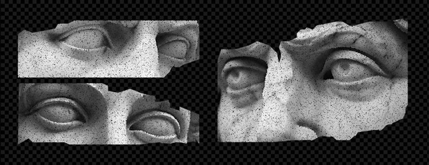 Set of cut out eyes of statues for collages. Modern elements for design. Antique eyes on transparent background. Trendy vector illustration.
