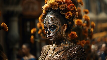 Wall Mural - woman with skull make up. carnival of the Day of the Dead