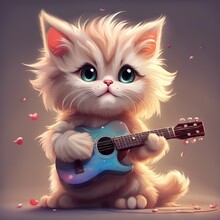 Cool Hipster Cat Playing Guitar