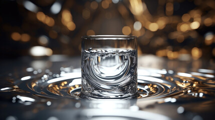 A soft sheen of silver liquid metal pooling in the center of a glass cylinder.