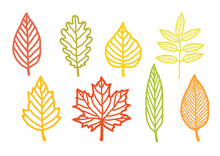 Autumn Colorful Leaves Hand Drawn Silhouettes