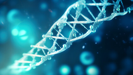 Human cell biology DNA strands molecular structure illustration. AI generated