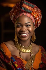 Wall Mural - a gorgeous african woman smiling while wearing traditional clothing