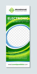 Poster - Vector vertical banners with Abstract green Modern technology background. Oval space for photo with multicolor blue gradient on ornament collection of electronic instrumen tationroll up banner design.