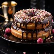 © Alexander - Delight in dessert perfection: donuts adorned with chocolate, pink sprinkles, and raspberries, with a golden can for added elegance