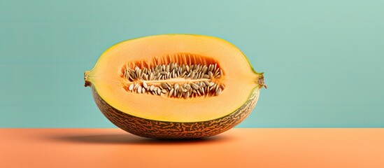 Aufkleber - Close up of ripe melon with seeds on a isolated pastel background Copy space