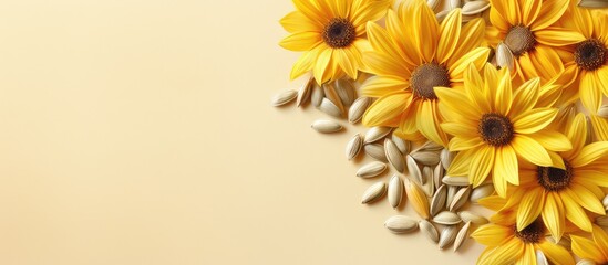 Wall Mural - Helianthus Annuus Sunflower Seeds isolated pastel background Copy space
