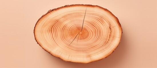 Aufkleber - Isolated wooden slice on a isolated pastel background Copy space Tree trunk cut Decorative stump