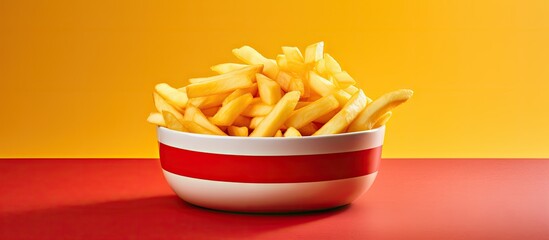Aufkleber - French fries with ketchup against isolated pastel background Copy space