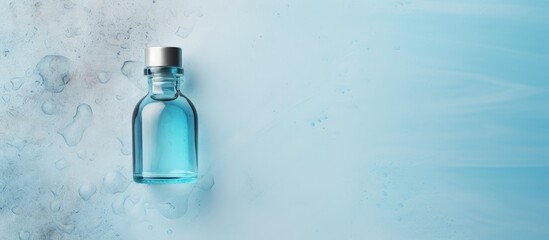 Poster - Adding essential oil to glass bottle on isolated pastel background Copy space
