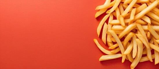 Aufkleber - French fries with ketchup against isolated pastel background Copy space