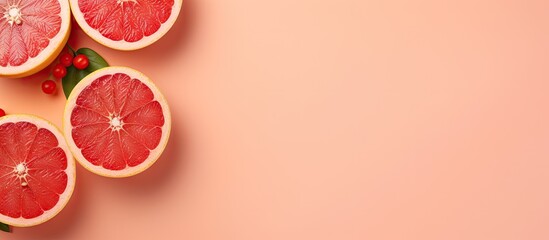 Poster - Close up of a sliced grapefruit on a isolated pastel background Copy space