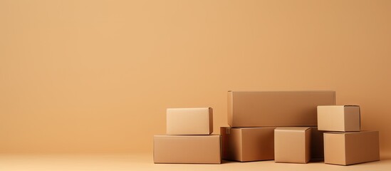Aufkleber - Boxes made of brown cardboard placed on a isolated pastel background Copy space