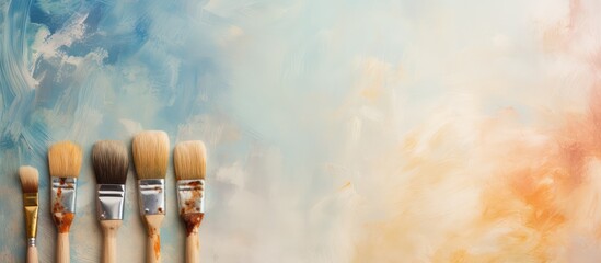 Wall Mural - Isolated paint brushes on a isolated pastel background Copy space