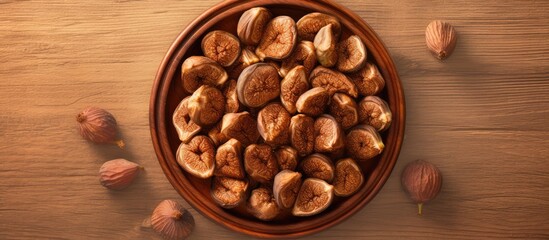 Poster - figs on a wooden plate isolated pastel background Copy space
