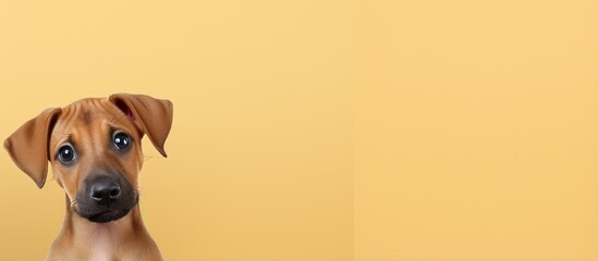 Poster - Close up studio portrait of a dog isolated on a isolated pastel background Copy space looking directly at the camera