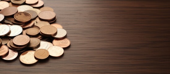 Poster - Euro currency displayed on a table made of wood isolated pastel background Copy space