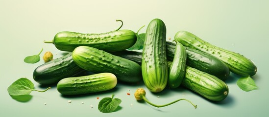 Poster - Cucumber depicted in 3D on a isolated pastel background Copy space