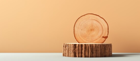 Aufkleber - Isolated wooden slice on a isolated pastel background Copy space Tree trunk cut Decorative stump