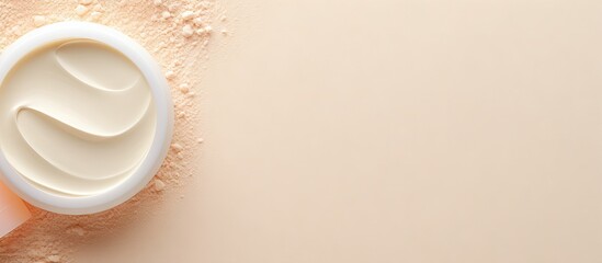 Poster - Cosmetic and sunscreen products displayed on a beauty themed background emphasizing cleanliness isolated pastel background Copy space