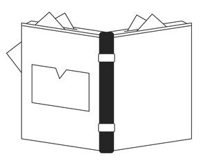Poster - Opened book with bookmarks flat monochrome isolated vector object. Reading. Education. Editable black and white line art drawing. Simple outline spot illustration for web graphic design