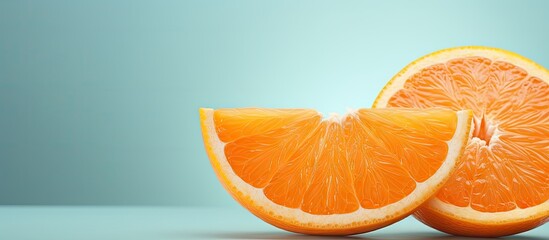 Poster - Close up of a juicy fruit slice on a isolated pastel background Copy space orange in color