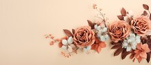 Isolated Isolated Pastel Background Copy Space With 3D Brown Floral Pattern