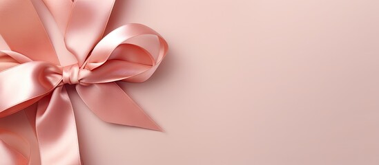 Poster - A isolated pastel background Copy space highlights a twist shaped satin ribbon on a table